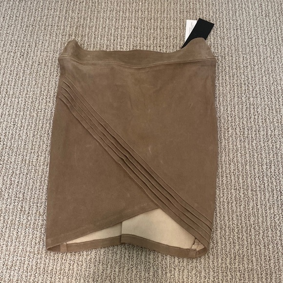 RtA lamb suede leather zipper back mini skirt light tan